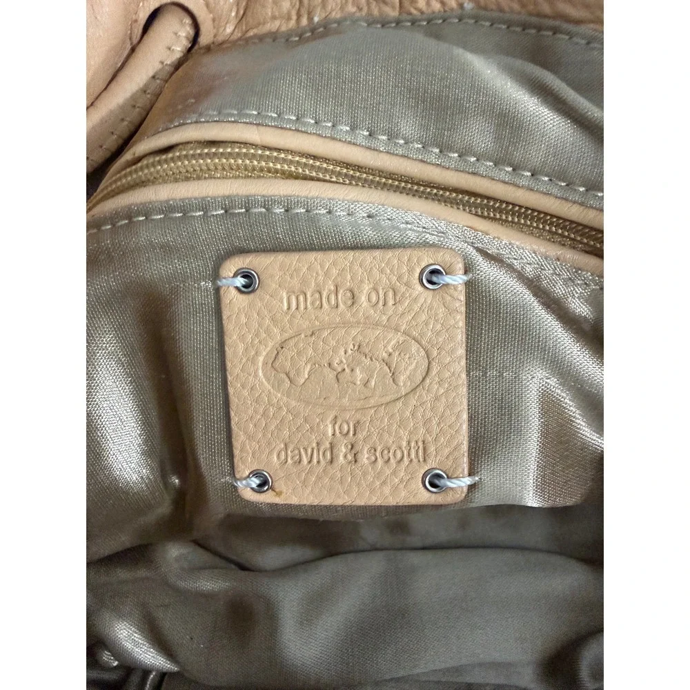 David & Scotti Italian Leather Handbag Tan Whipstitch Satchel Tote Bag